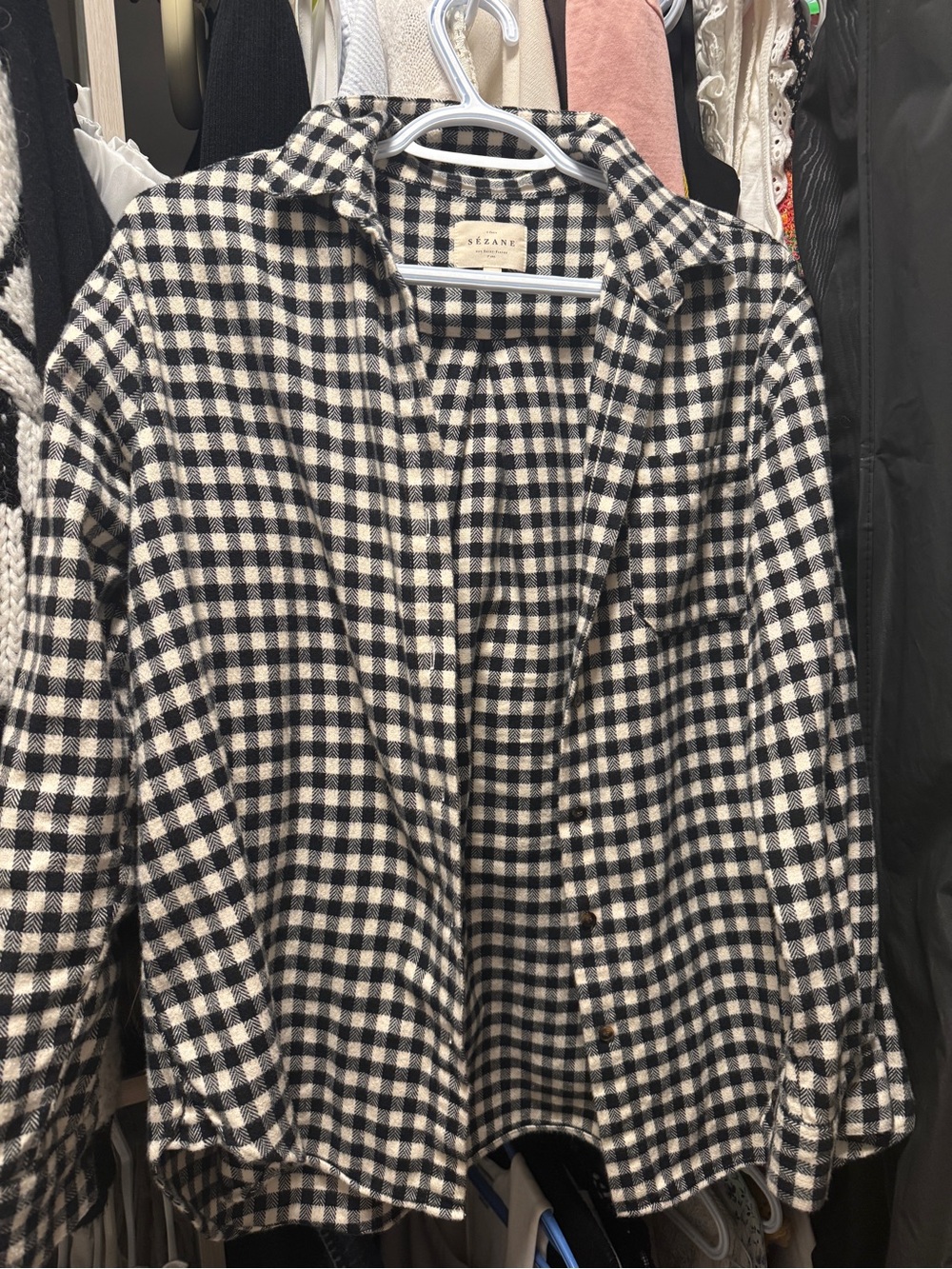 Sezane shirt size 36 Black & White Check Flannel Shirt